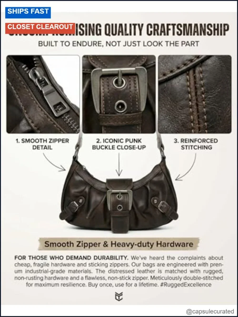Y2K Hobo Bag for Women, Faux Leather Shoulder Purse Goth Punk Crescent Underarm